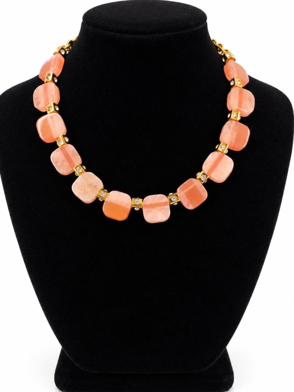 Kate Spade Squared Away Coral Pink Square Stone Statement Necklace